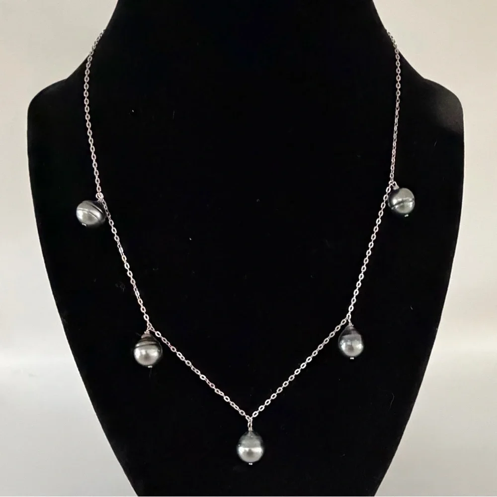 9-10MM Cultured Tahitian Pearl Oval Link Sterling Silver 18